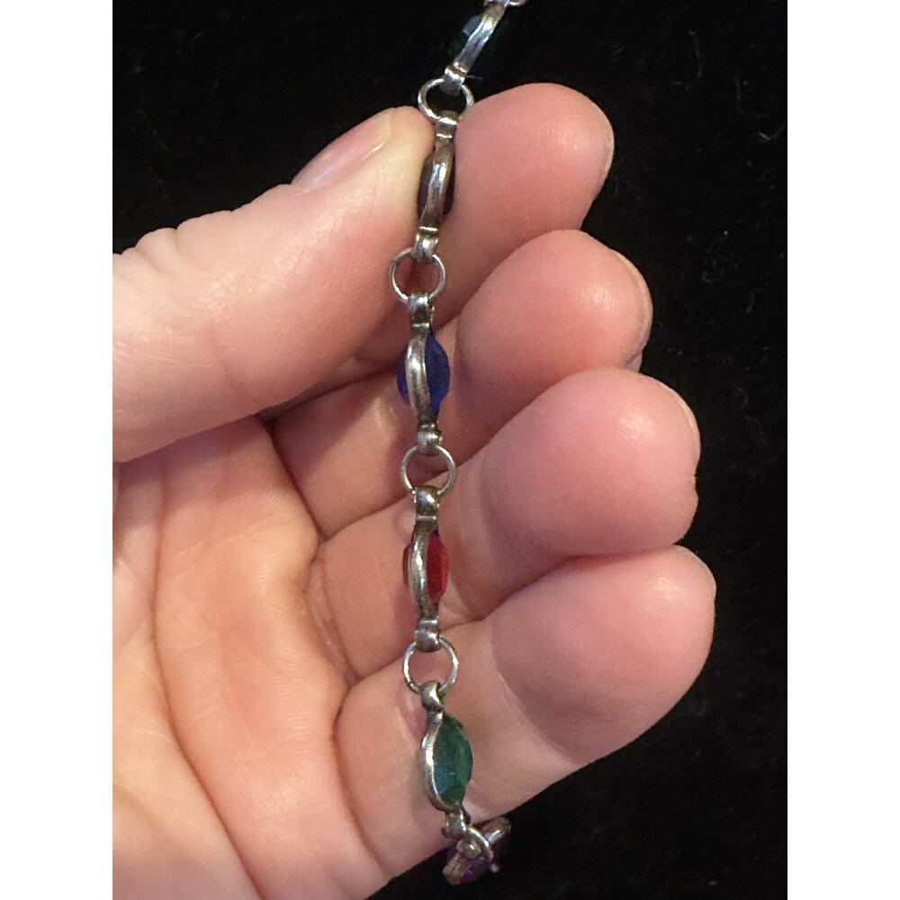 Two Sisters Signed Necklace Bezel Multi Color Glass Chain Lightweight Boho Vtg - Picture 4 of 7